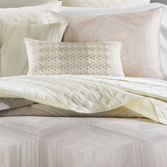 Hotel Collection Luster Geo Cream and Seafoam Green Cotton Duvet Cover Set - Picture 2 of 4